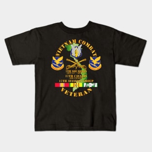 Vietnam Combat Cavalry Vet  w 7th Squadron - 17th Air Cav - 17th Aviation Group DUI w SVC Kids T-Shirt